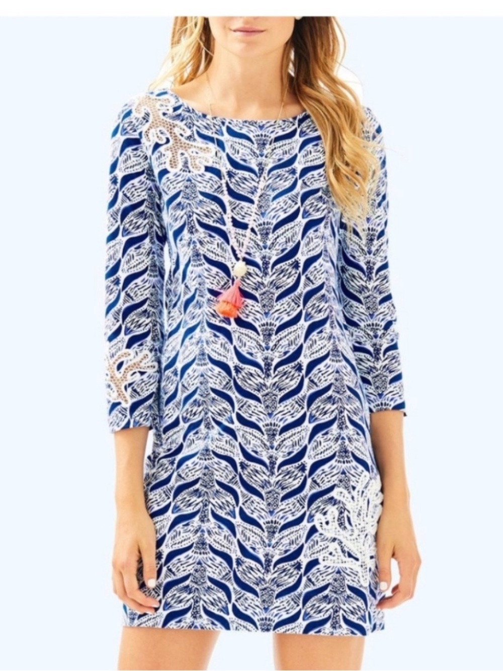 Lilly Pulitzer Marlowe Mermaid Tail Dress 3/4 Sleeve Size XL Blue White